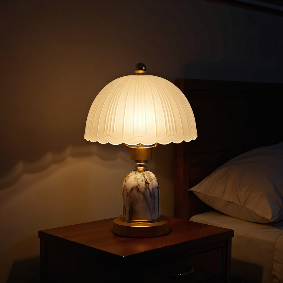 Green mushroom lamp in living room - statement accent piece
