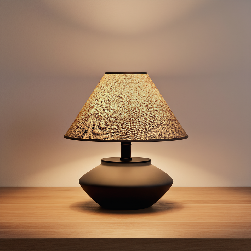 Wood base and linen shade junction - premium craftsmanship