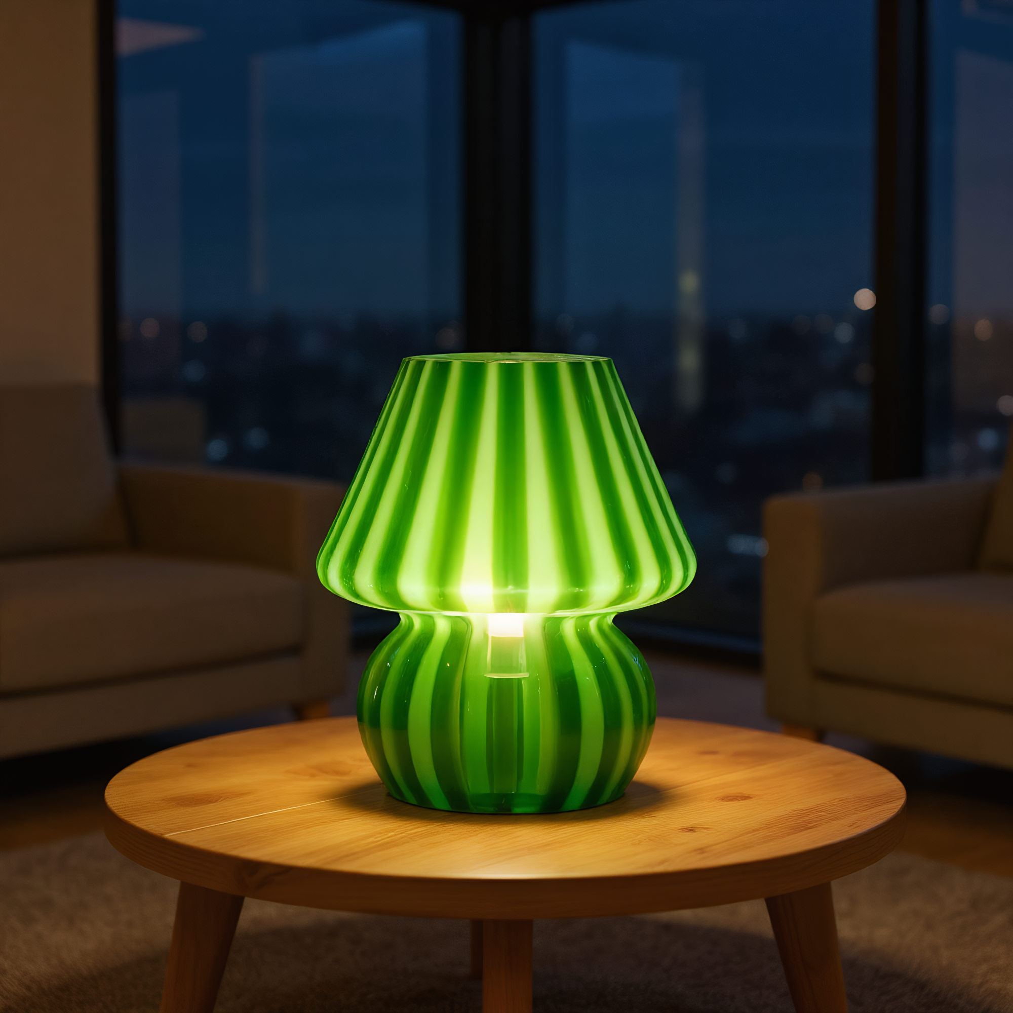 Confetti Glass Mushroom Table Lamp lifestyle photo styled in modern interior - Neovall designer lighting