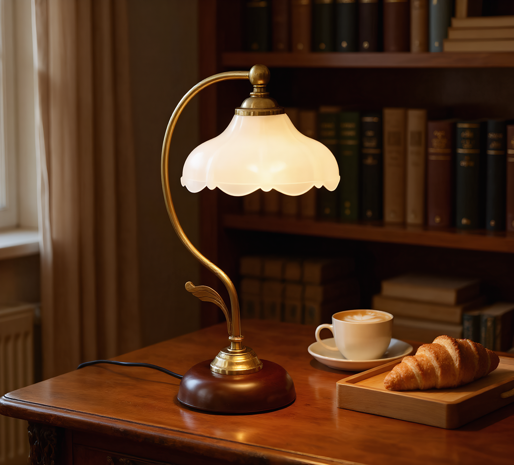 Romantic retro lamp on nightstand - cozy bedside accent