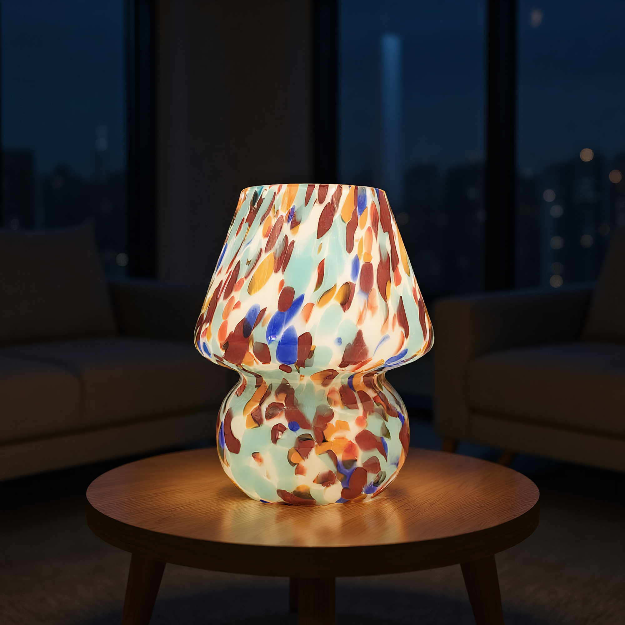 Confetti glass lamp warm glow - playful colorful light