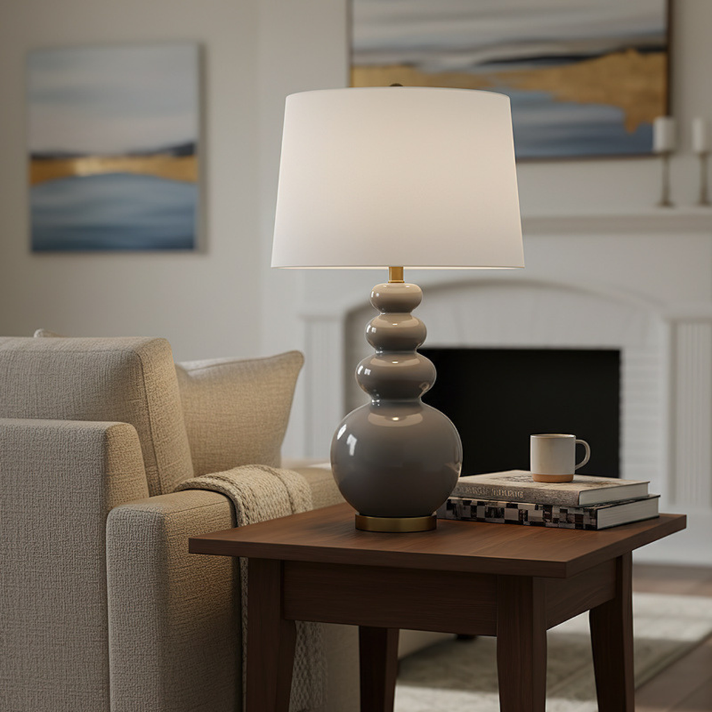 Triple Gourd Ceramic Table Lamp in use - warm ambient lighting for living spaces - Neovall