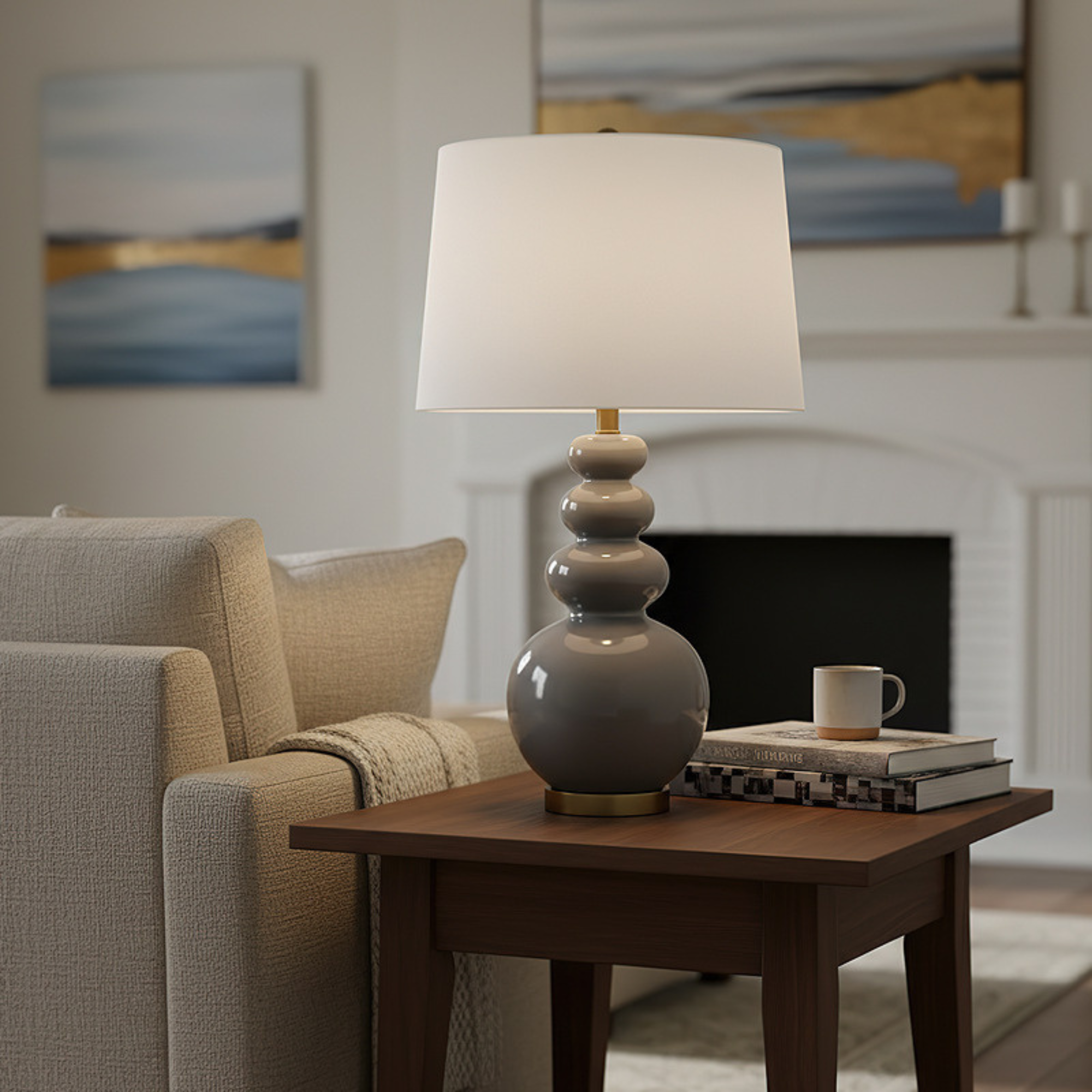 Triple Gourd Ceramic Table Lamp in use - warm ambient lighting for living spaces - Neovall