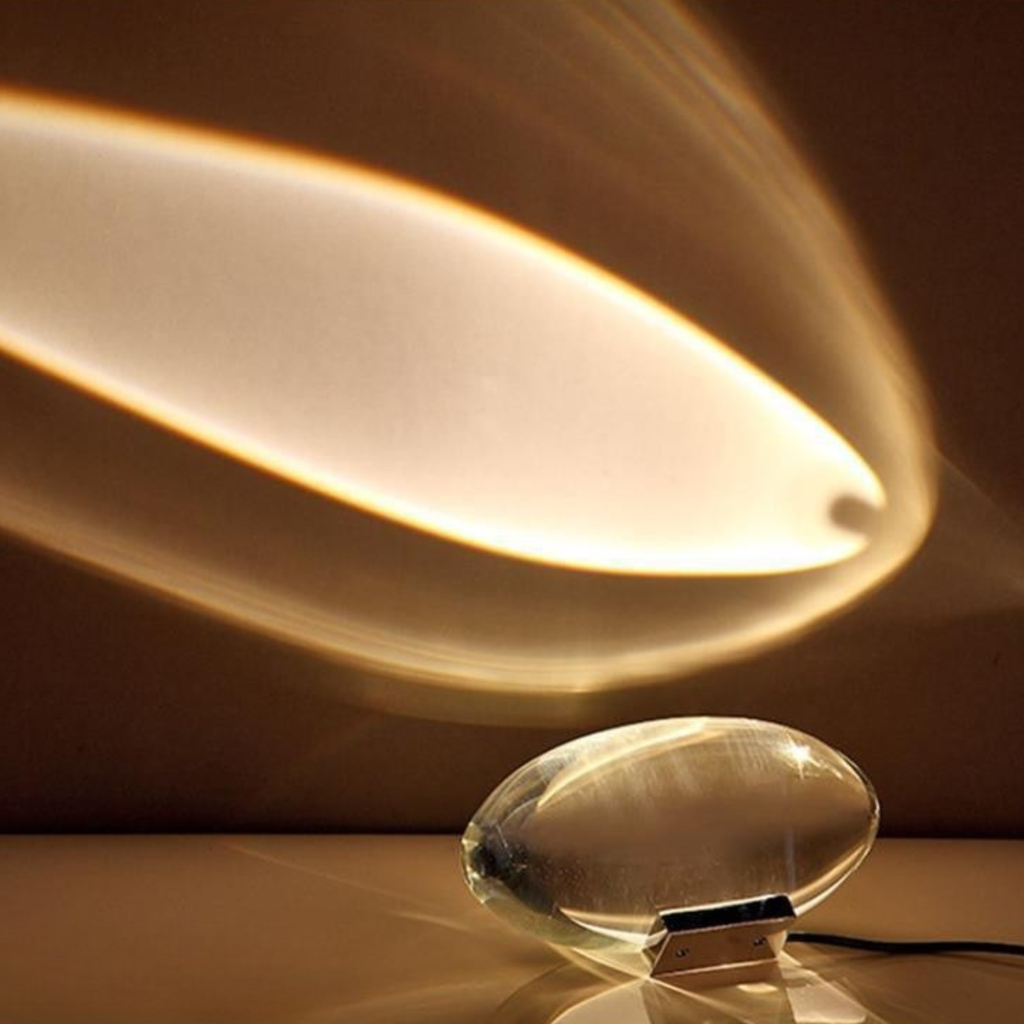 Angel Eye Crystal Sunset Projector Lamp side view highlighting hand-finished quality - Neovall premium lamp