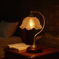 Romantic Retro Glass Table Lamp - curved amber glass shade with vintage brass base - Neovall