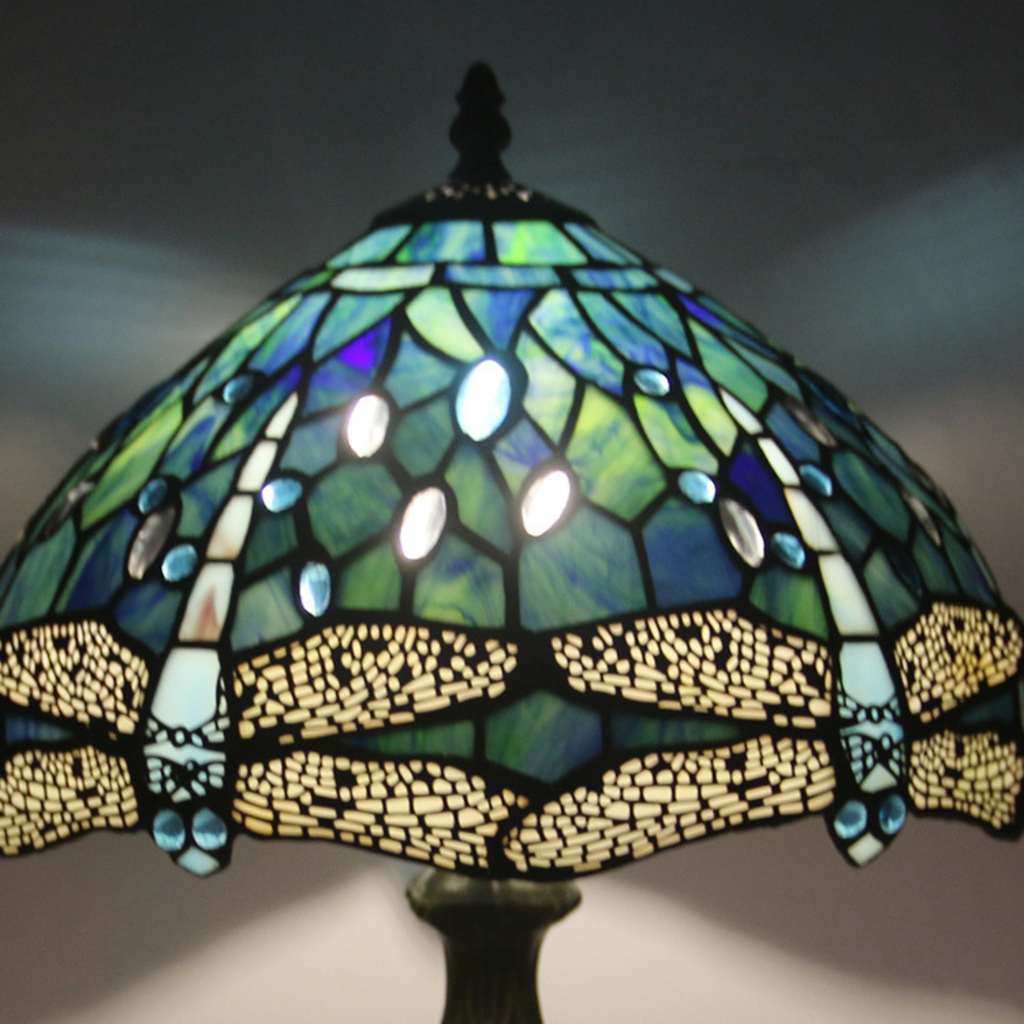 Tiffany Dragonfly Stained Glass Table Lamp in use - warm ambient lighting for living spaces - Neovall