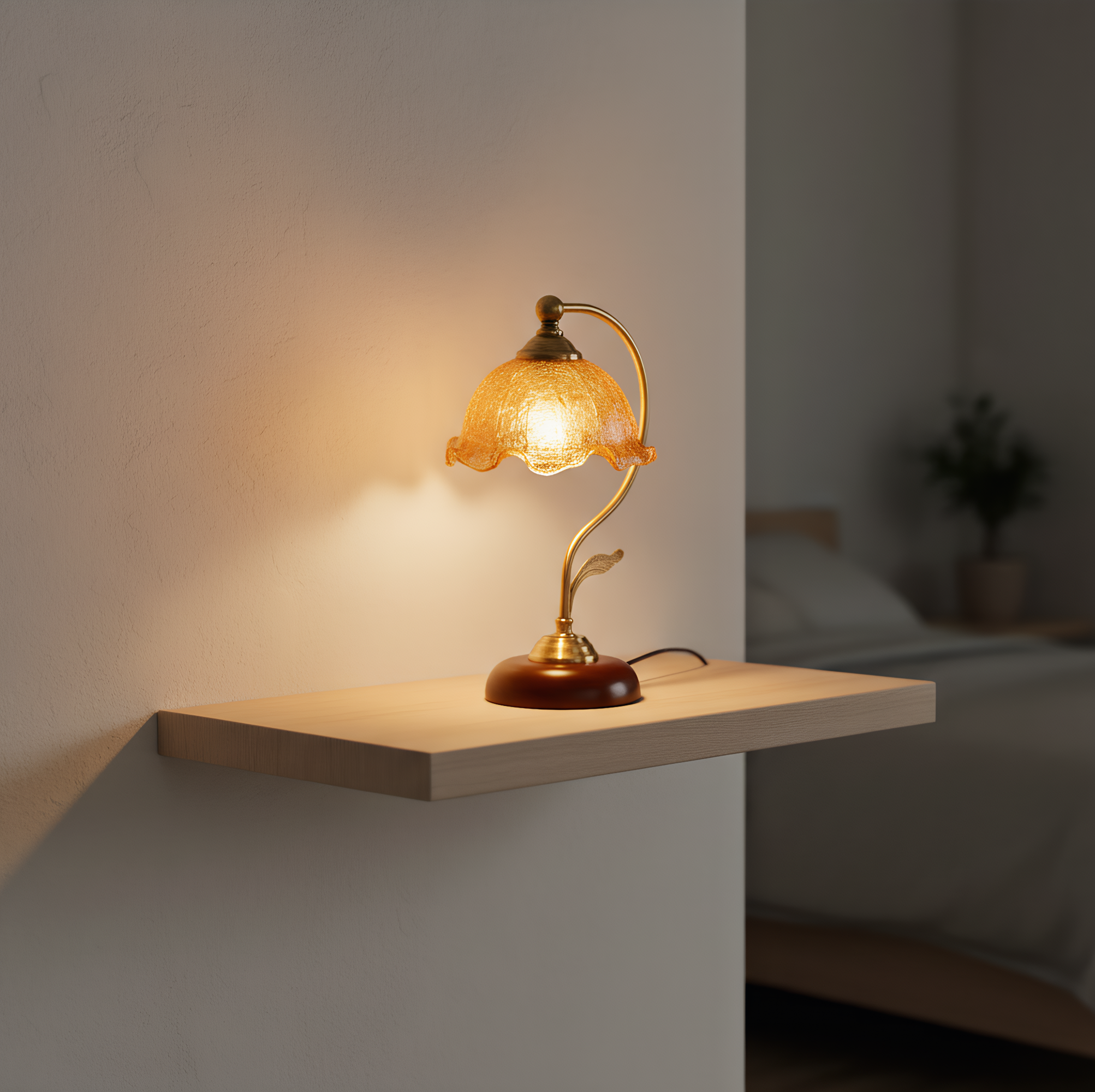 Amber glass lamp in living room - warm atmospheric light