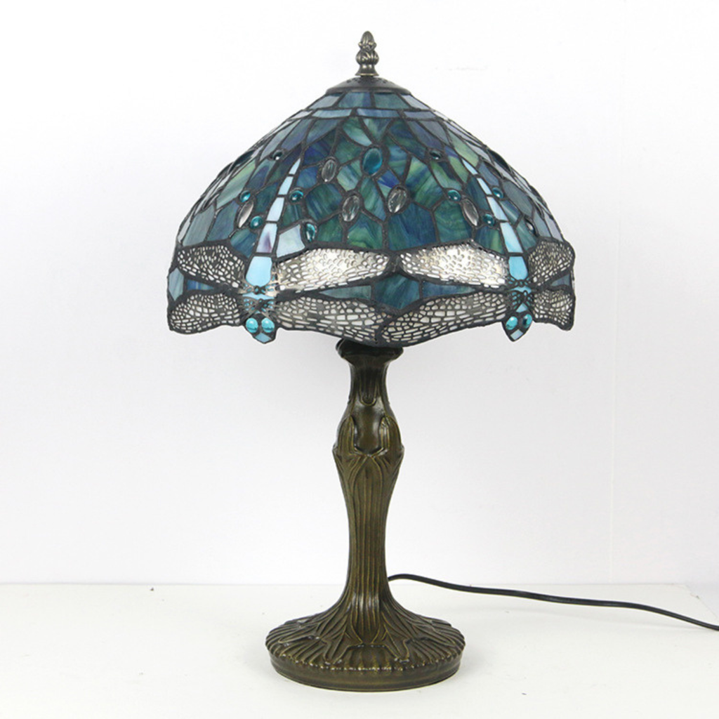 Tiffany Dragonfly Stained Glass Table Lamp alternative angle product photo - Neovall designer table lamp