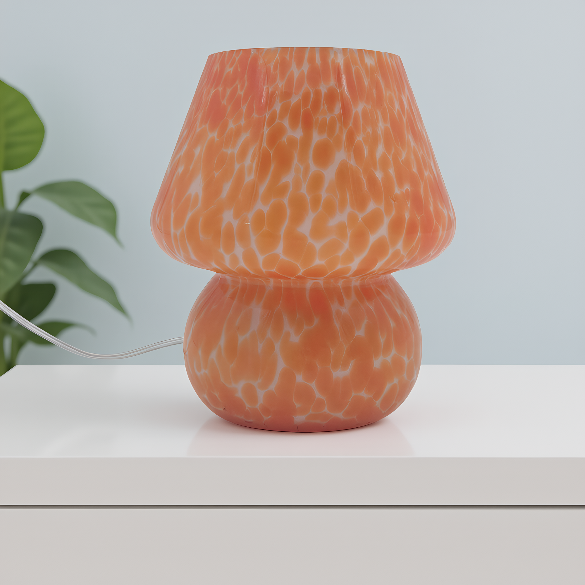 Confetti mushroom lamp on desk - creative workspace accent