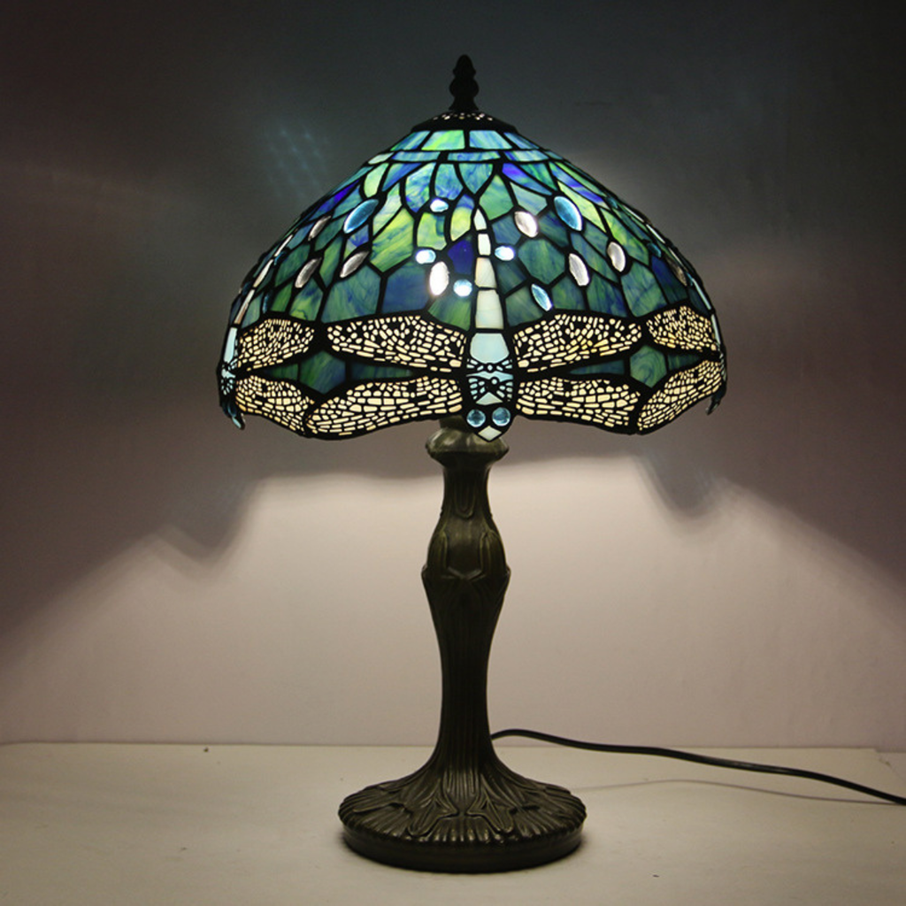 Tiffany Dragonfly Stained Glass Table Lamp top view showcasing shade design - Neovall premium lighting