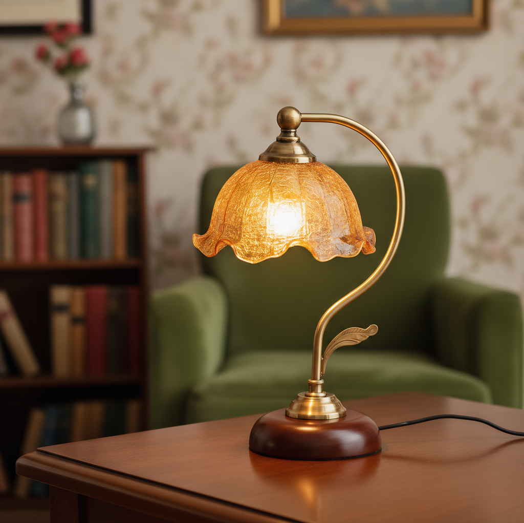 Romantic Retro Glass Table Lamp lifestyle photo styled in modern interior - Neovall designer lighting