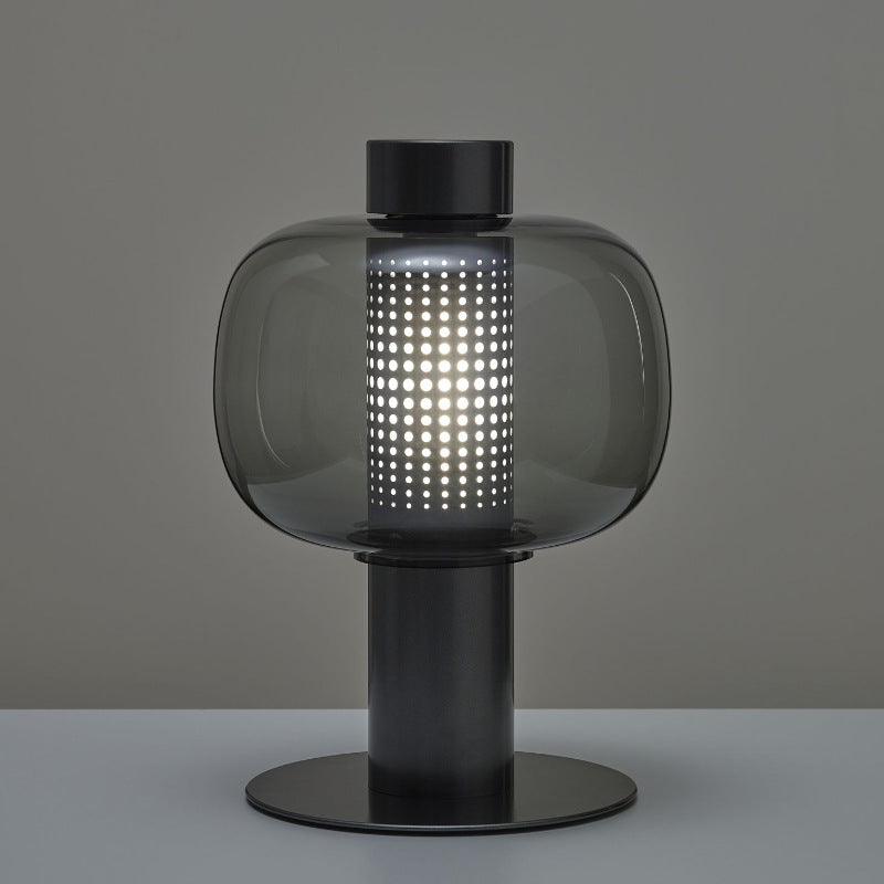 Postmodern Smoked Glass Perforated Table Lamp detail close-up showing premium materials and craftsmanship - Neovall