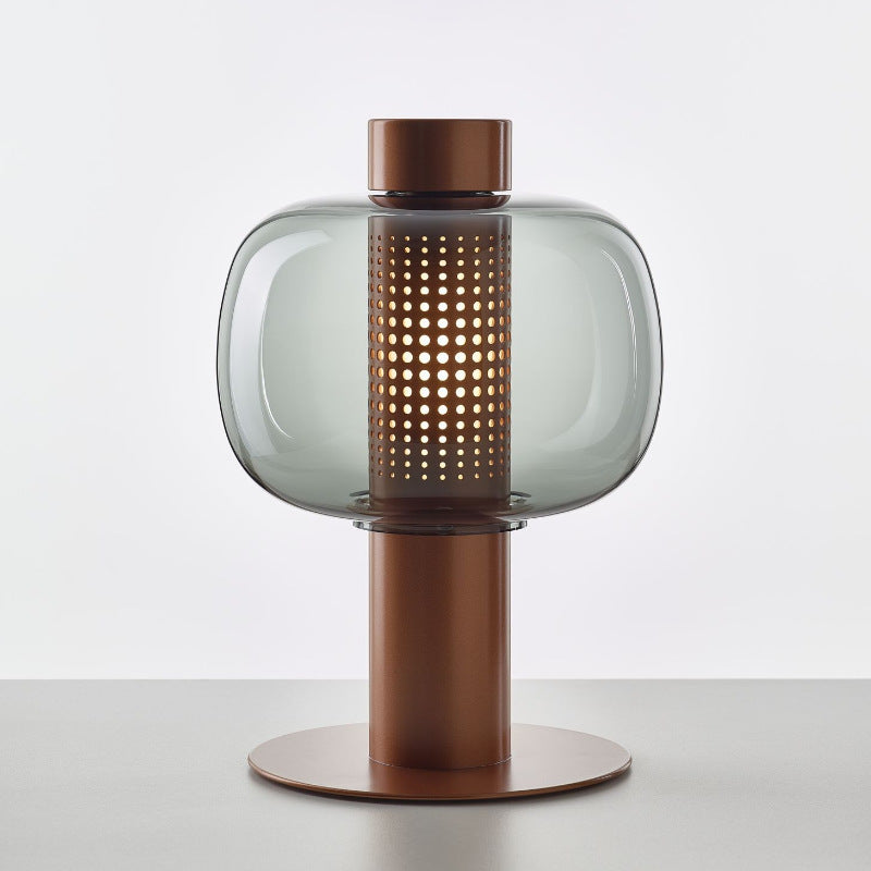 Postmodern Smoked Glass Perforated Table Lamp detail close-up showing premium materials and craftsmanship - Neovall