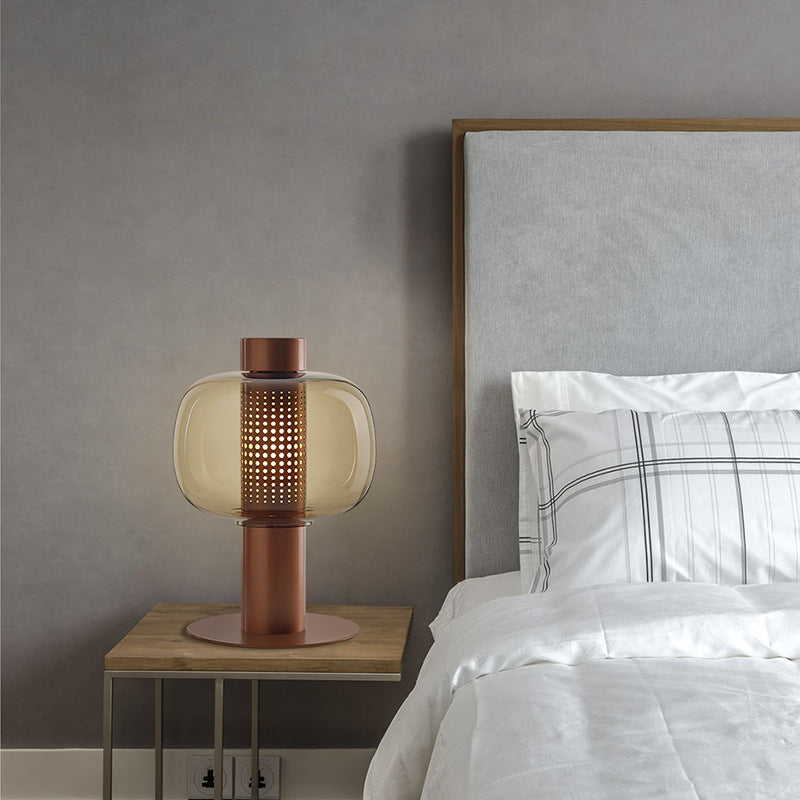 Postmodern Smoked Glass Perforated Table Lamp side view highlighting hand-finished quality - Neovall premium lamp