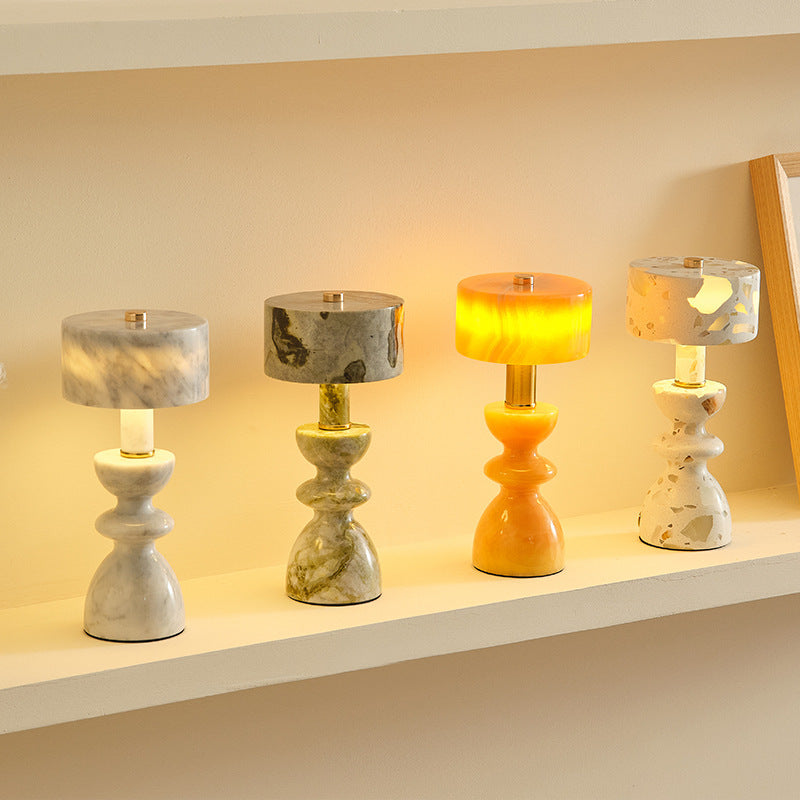 Jade Marble Sculptural Rechargeable Table Lamp switch and cable detail - Neovall functional design