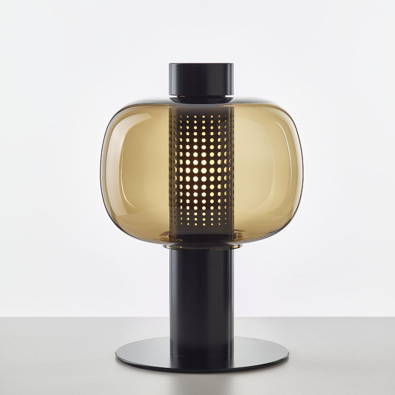 Postmodern Smoked Glass Perforated Table Lamp side view highlighting hand-finished quality - Neovall premium lamp