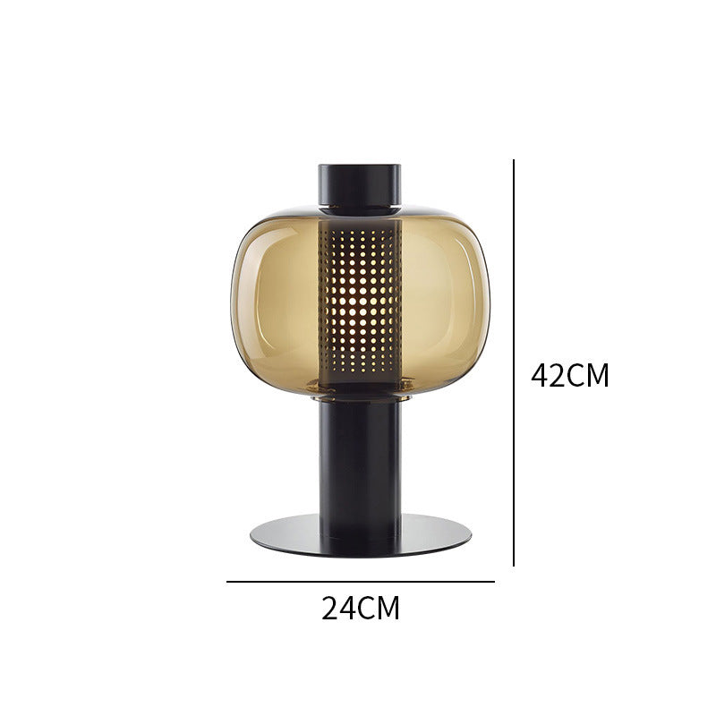Postmodern Smoked Glass Perforated Table Lamp in use - warm ambient lighting for living spaces - Neovall