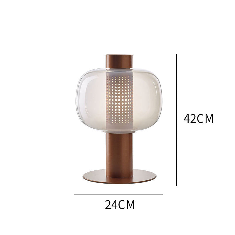 Postmodern Smoked Glass Perforated Table Lamp lifestyle photo styled in modern interior - Neovall designer lighting