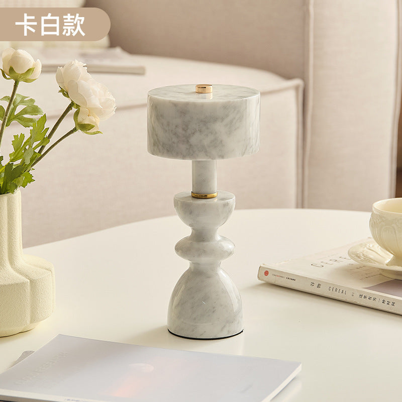 Jade Marble Sculptural Rechargeable Table Lamp side view highlighting hand-finished quality - Neovall premium lamp