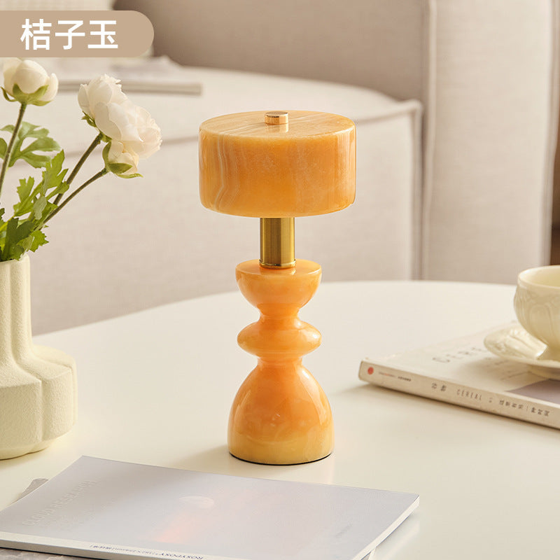 Jade Marble Sculptural Rechargeable Table Lamp in use - warm ambient lighting for living spaces - Neovall