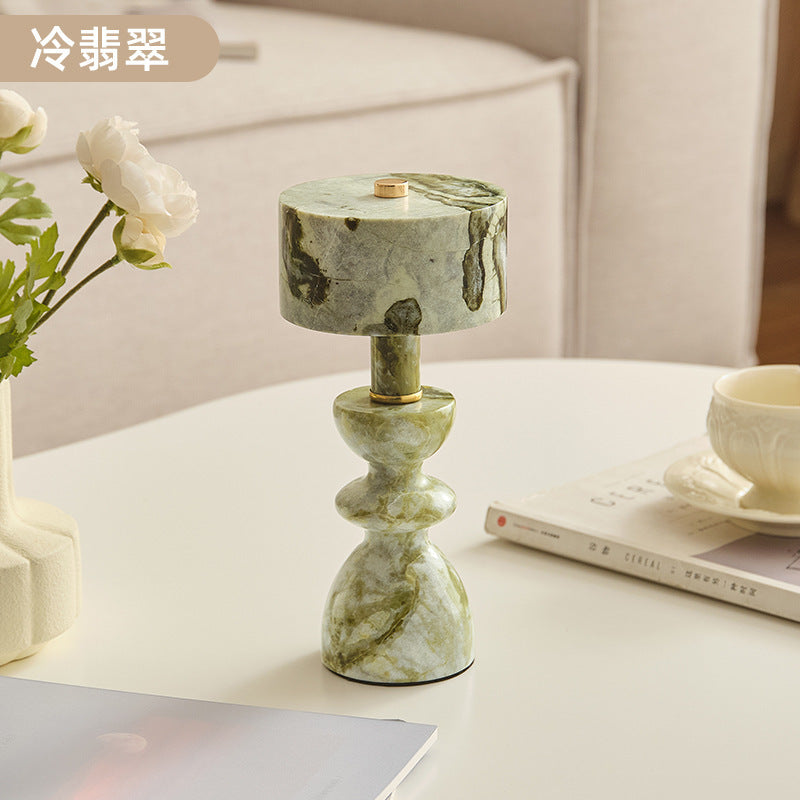 Jade Marble Sculptural Rechargeable Table Lamp lifestyle photo styled in modern interior - Neovall designer lighting