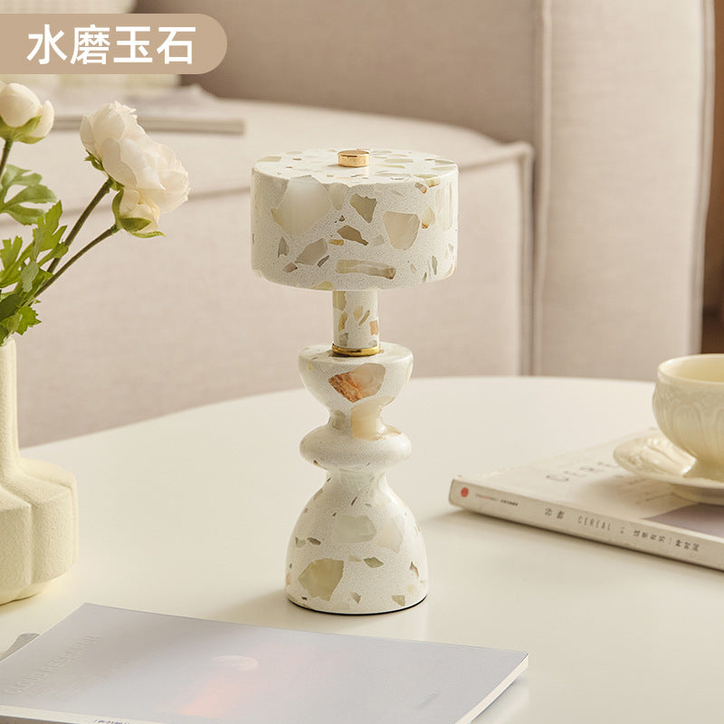 Jade Marble Sculptural Rechargeable Table Lamp detail close-up showing premium materials and craftsmanship - Neovall