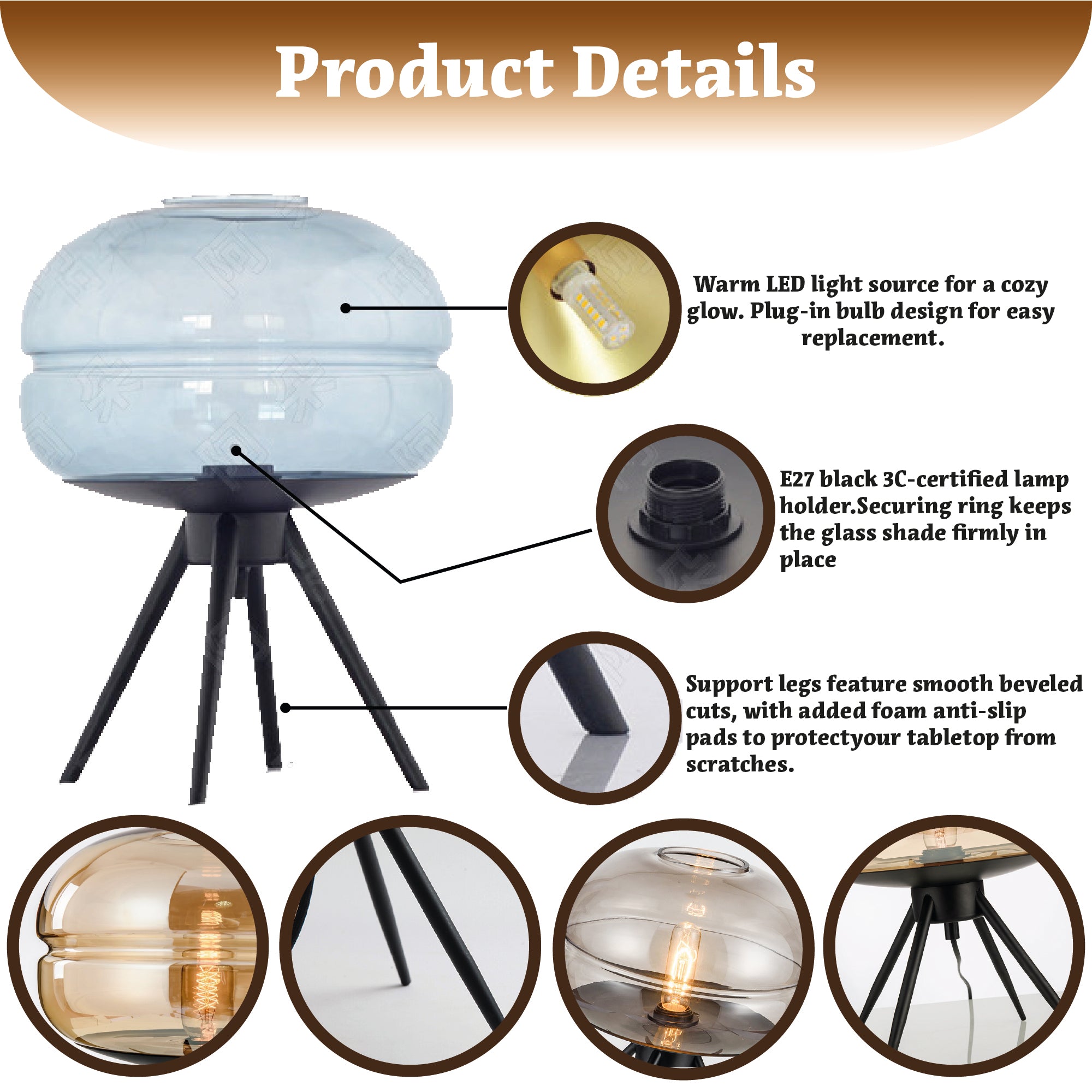 Nordic Hand-Blown Glass Table Lamp alternative angle product photo - Neovall designer table lamp
