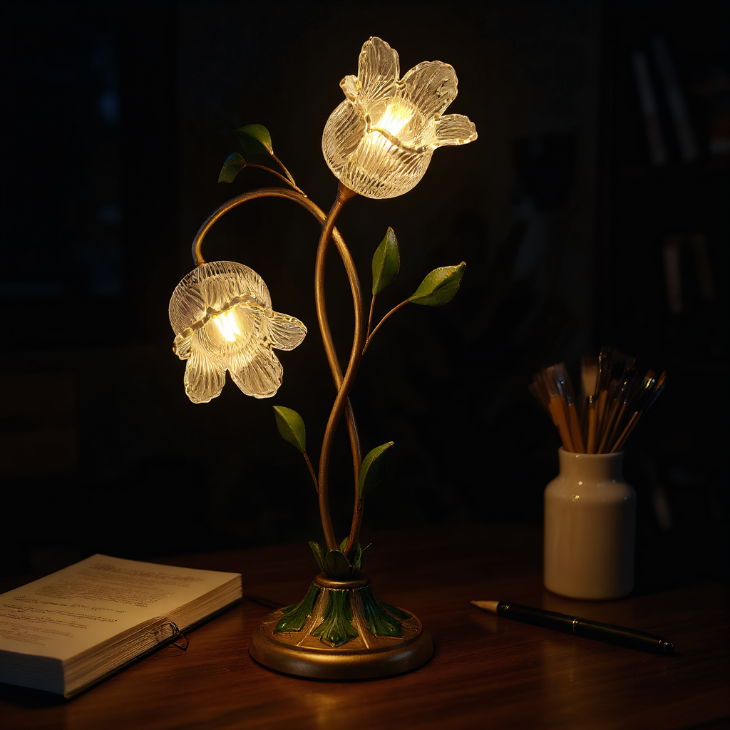 Crystal Glass Flower Table Lamp detail close-up showing premium materials and craftsmanship - Neovall