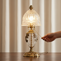 French Vintage Brass Crystal Table Lamp - ornate brass frame with crystal accents - Neovall