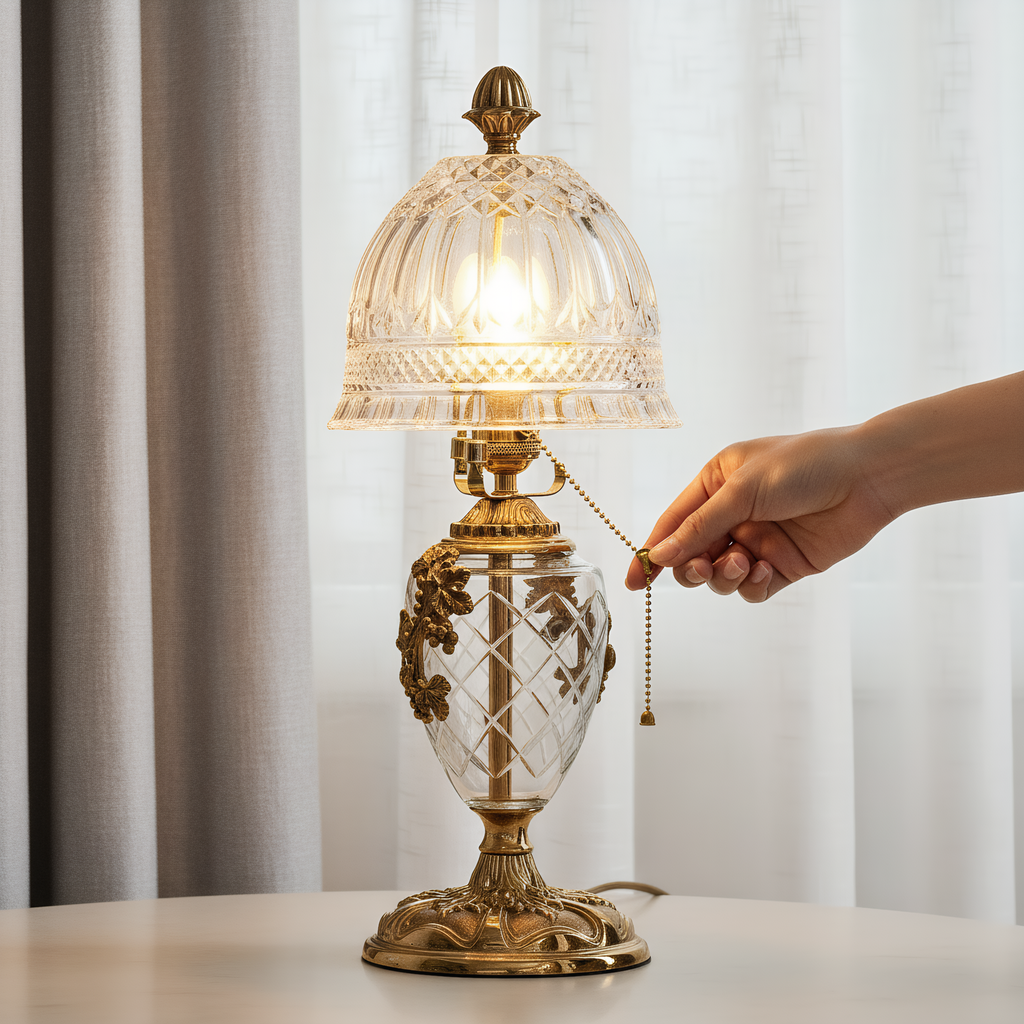 French Vintage Brass Crystal Table Lamp detail close-up showing premium materials and craftsmanship - Neovall
