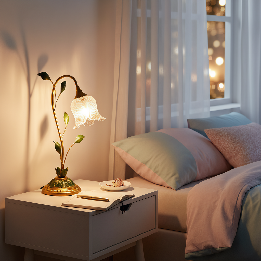 Crystal Glass Flower Table Lamp in use - warm ambient lighting for living spaces - Neovall