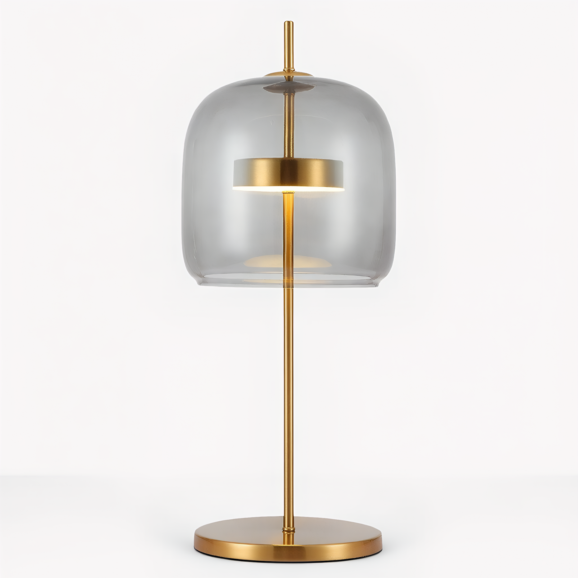 Smoked glass lamp front view - contemporary mushroom design