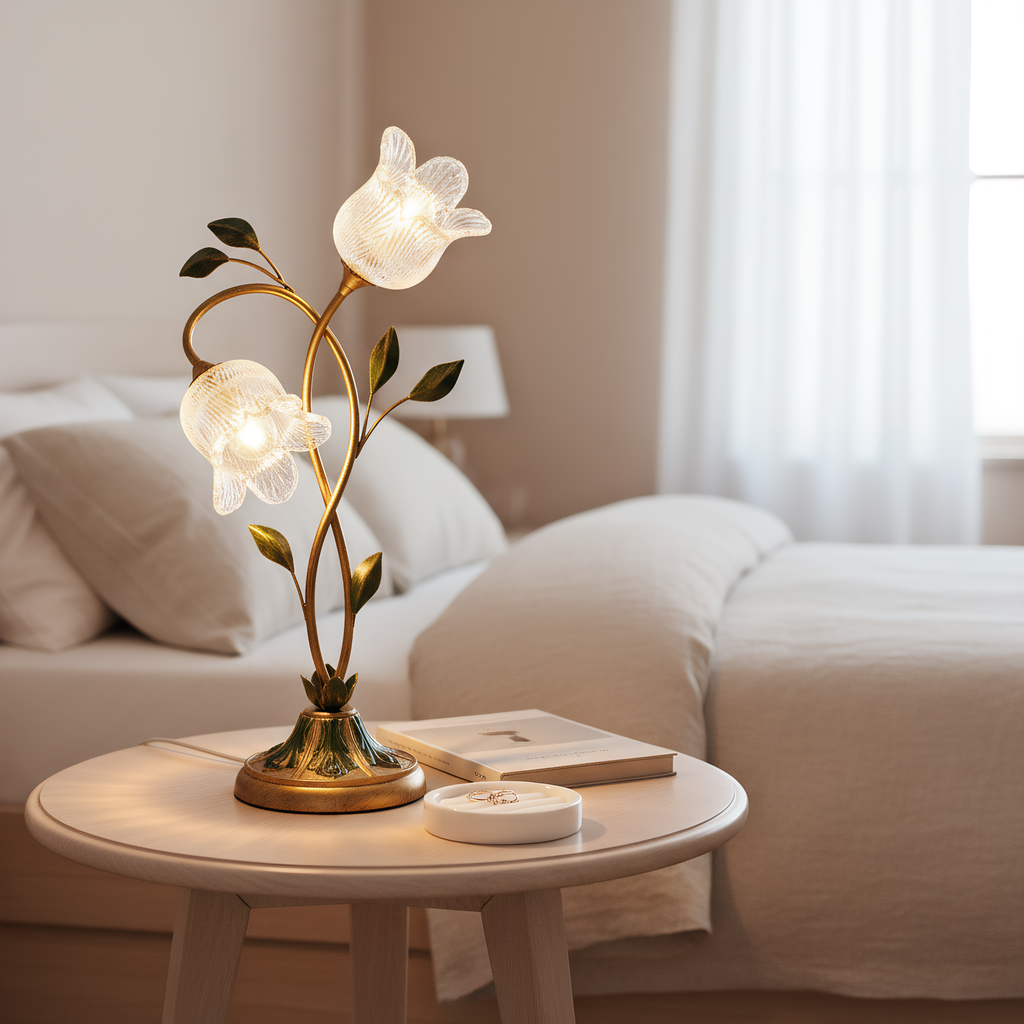Crystal Glass Flower Table Lamp alternative angle product photo - Neovall designer table lamp