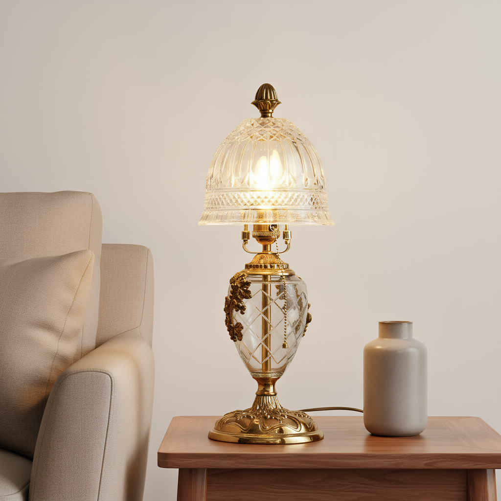 French brass lamp front view - Parisian vintage elegance