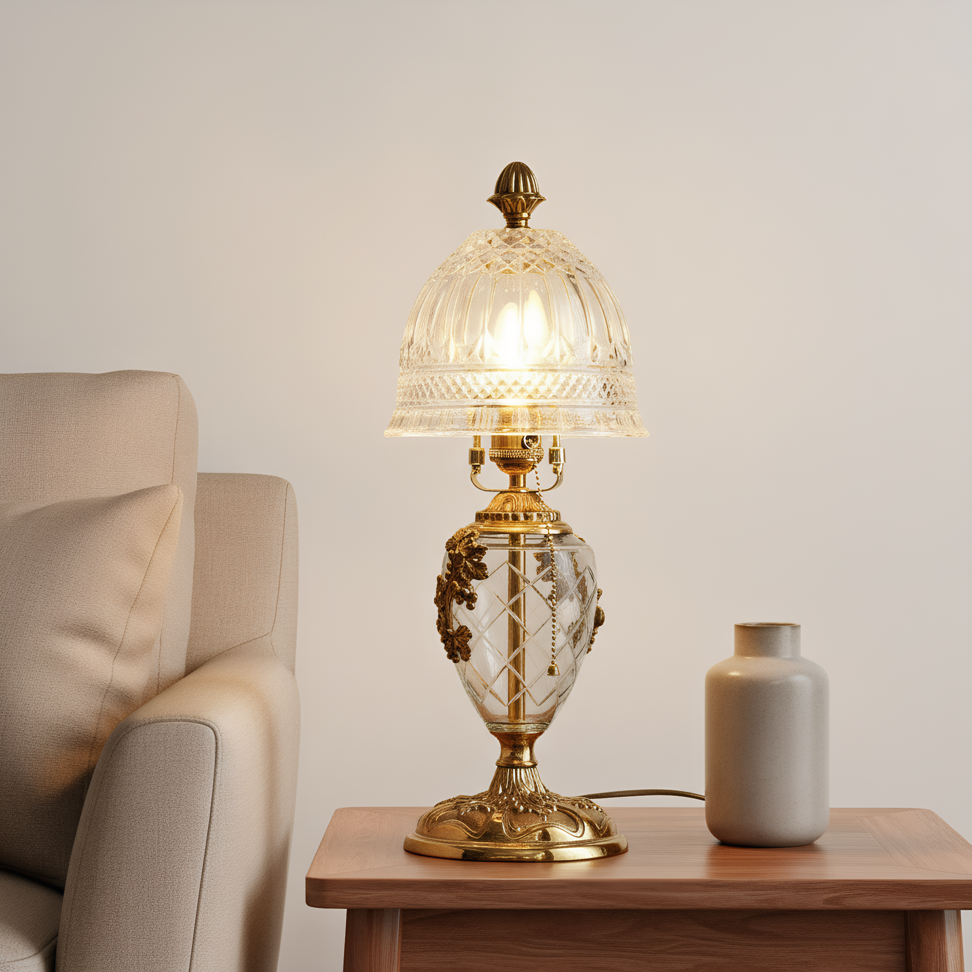 French brass lamp front view - Parisian vintage elegance