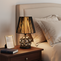 Classic Crystal Pleated Shade Table Lamp - faceted crystal base with cream pleated shade - Neovall