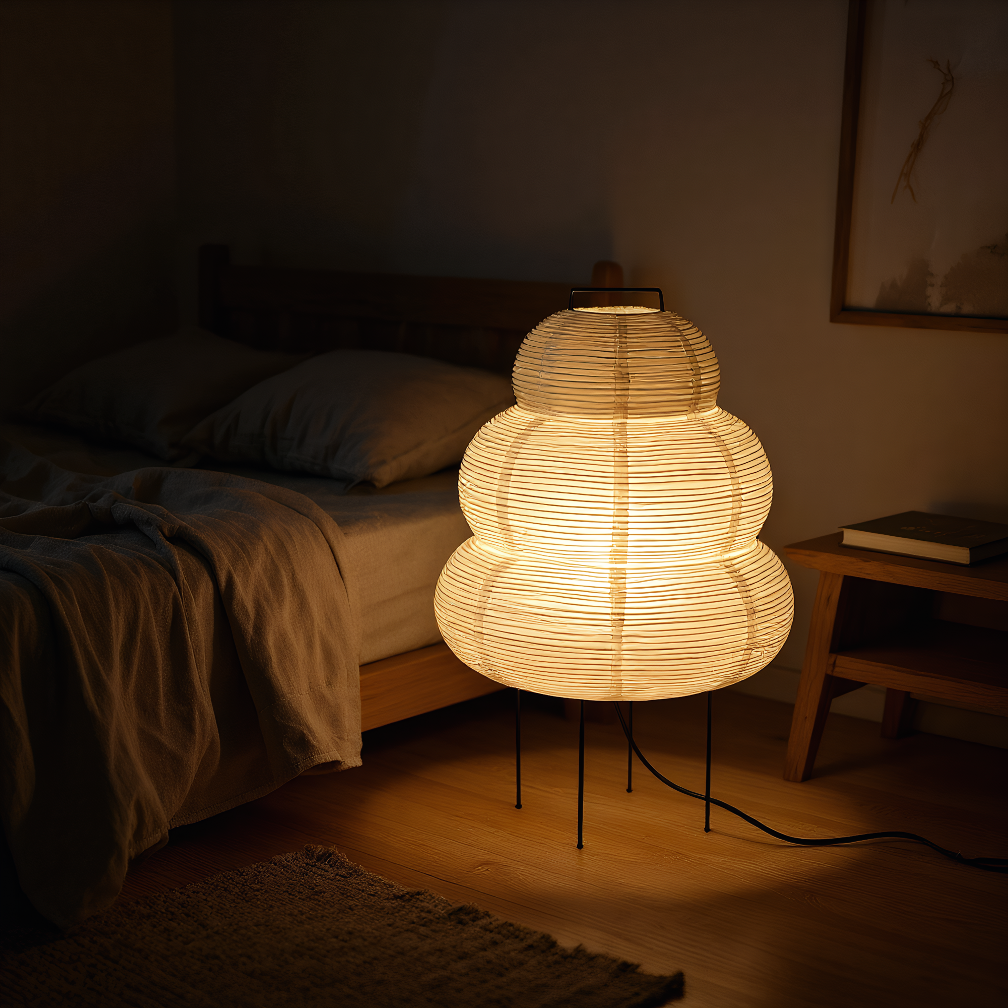 Akari Snowman Rice Paper Table Lamp packaging and product card - Neovall ready to gift