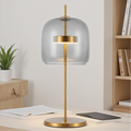 Smoked Glass Dome Table Lamp - modernist mushroom silhouette with chrome base - Neovall