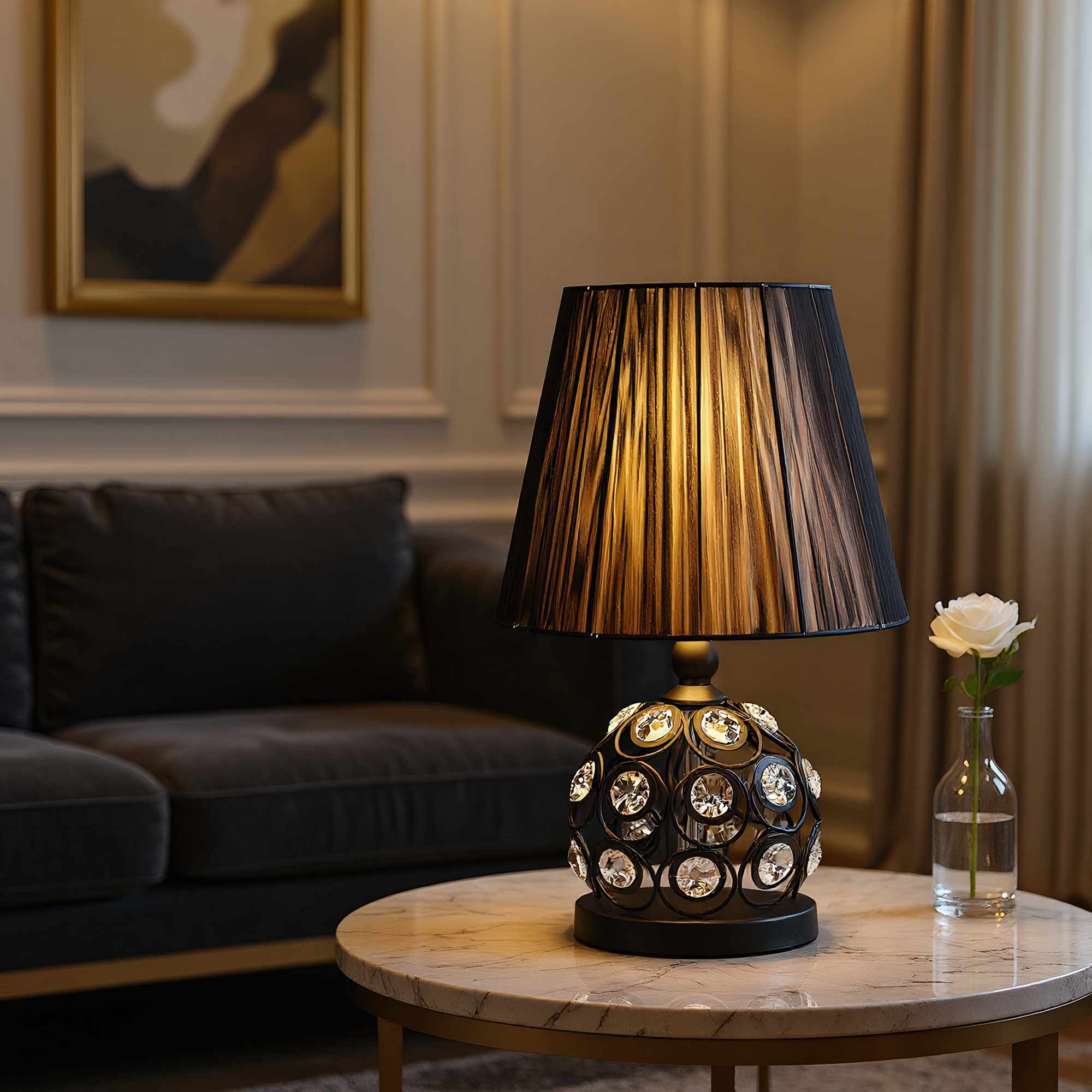 Classic Crystal Pleated Shade Table Lamp