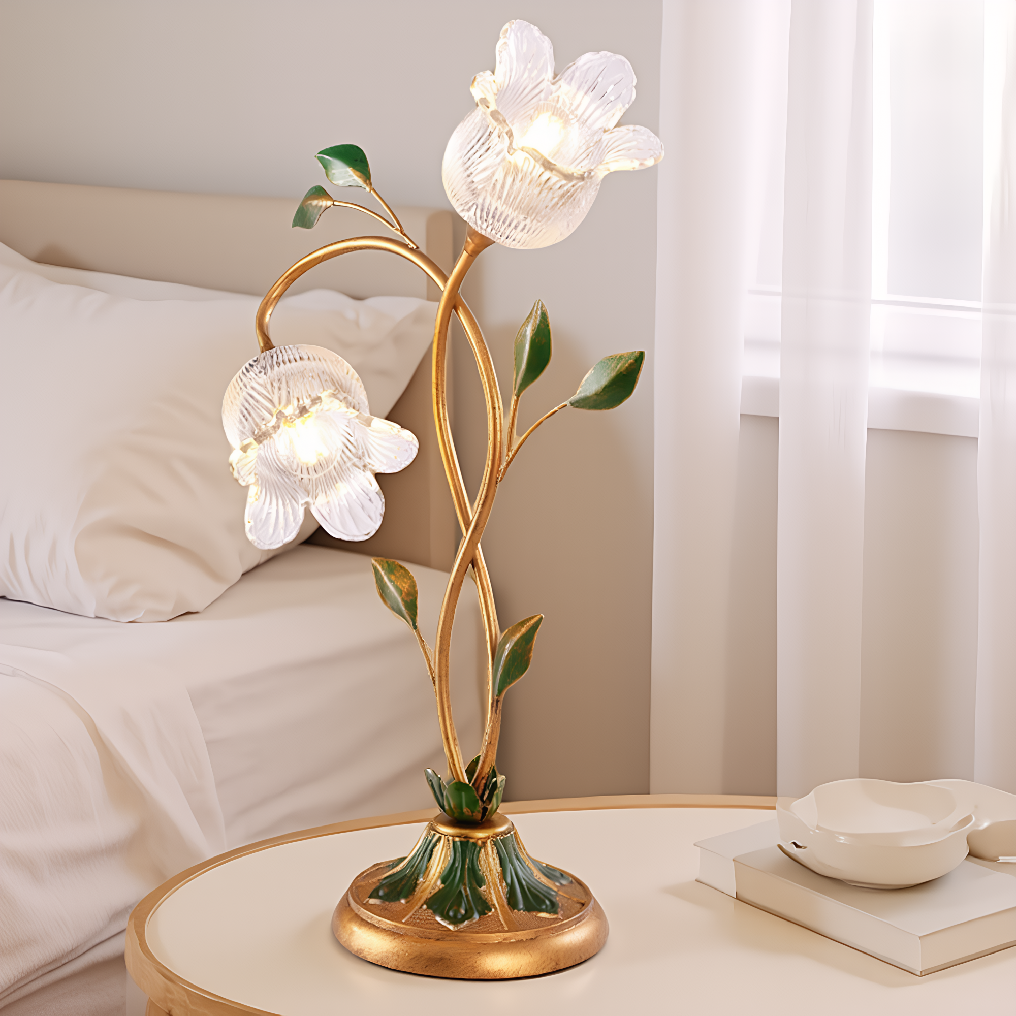 Crystal Glass Flower Table Lamp detail close-up showing premium materials and craftsmanship - Neovall