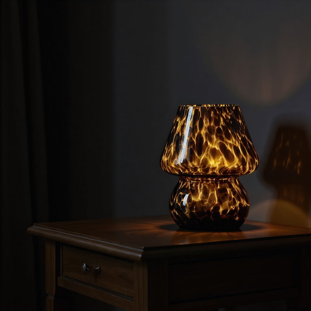 Confetti Glass Mushroom Table Lamp side view highlighting hand-finished quality - Neovall premium lamp
