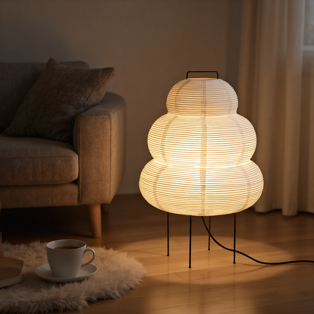 Akari Snowman Rice Paper Table Lamp switch and cable detail - Neovall functional design