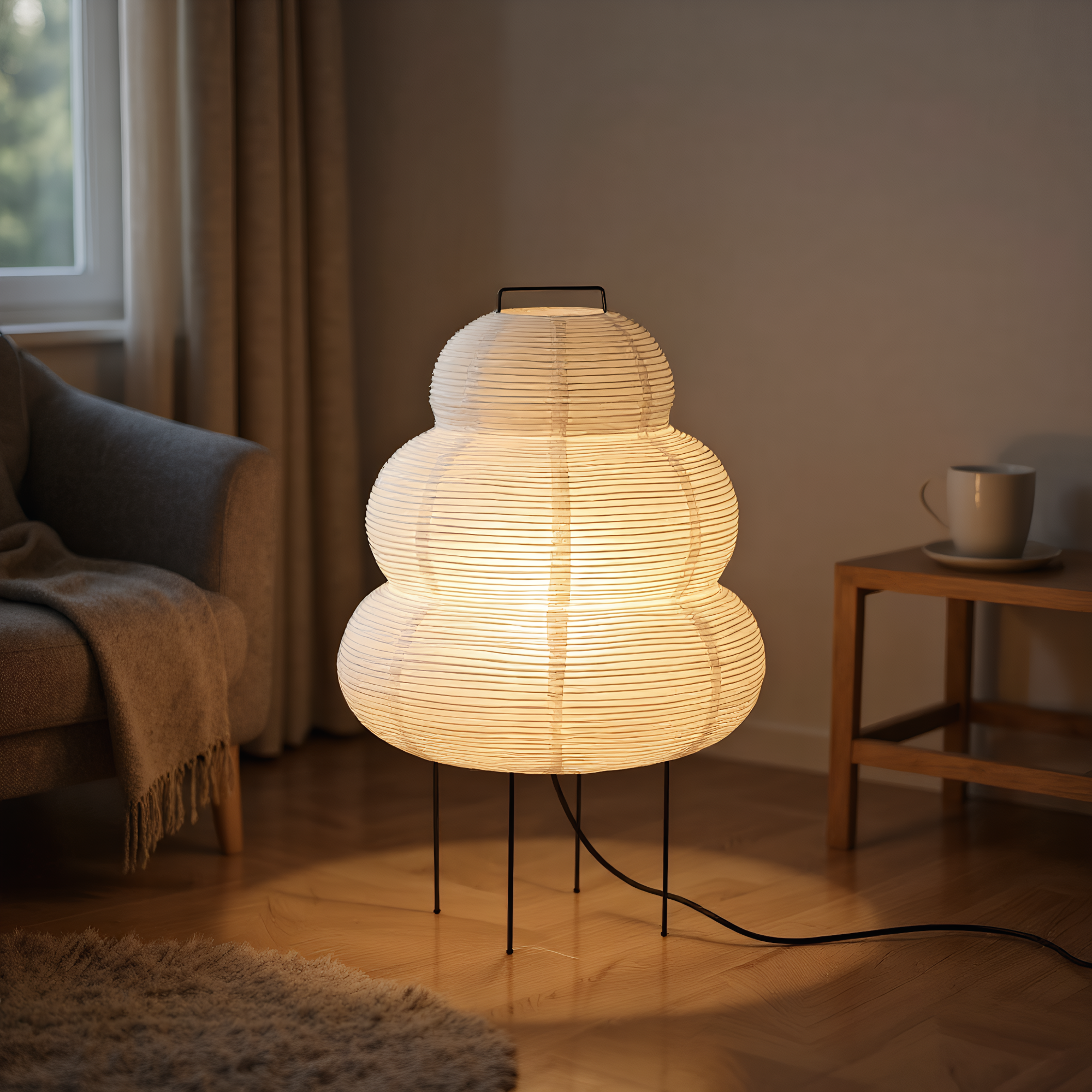 Akari Snowman Rice Paper Table Lamp dimension and scale reference - Neovall premium table lamp