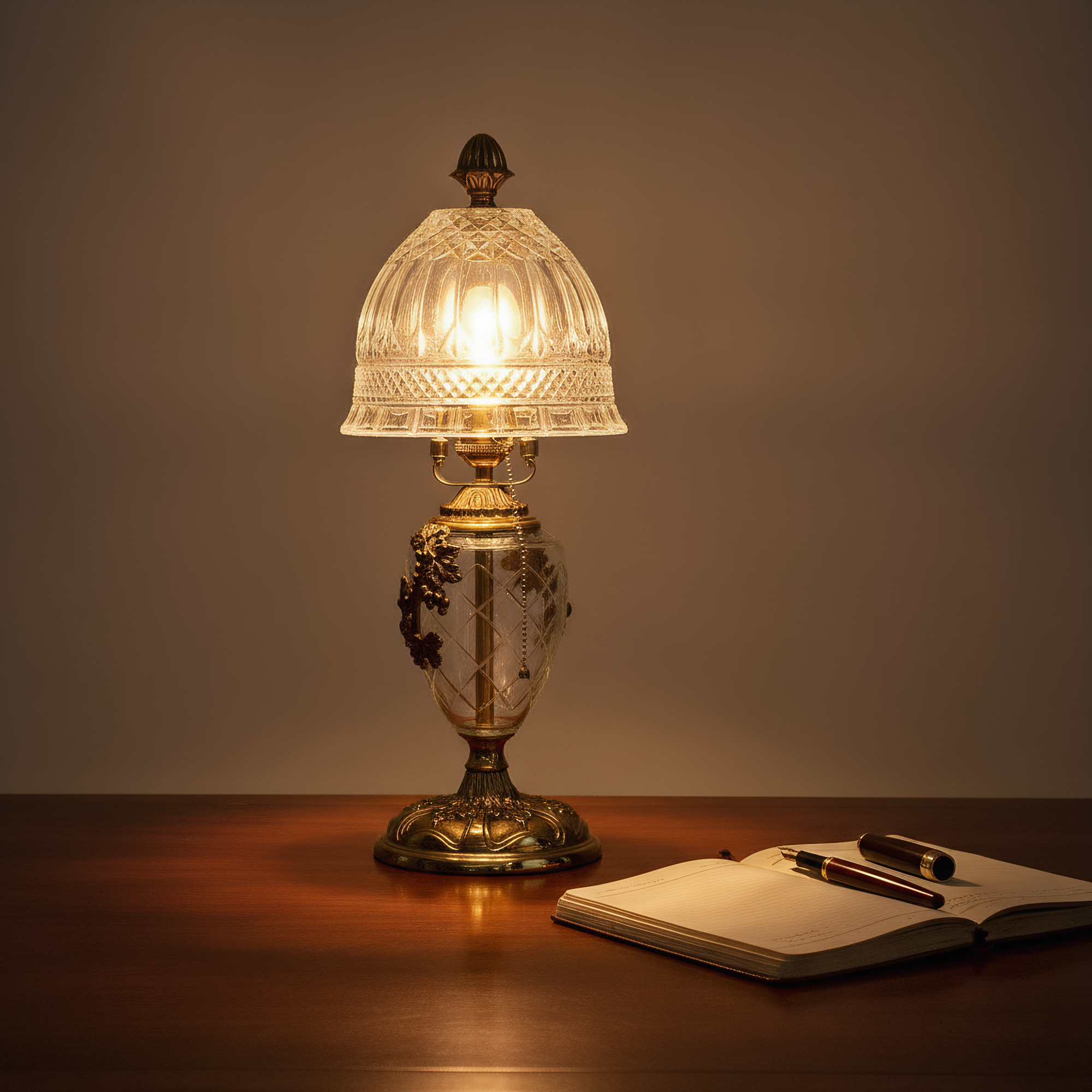 Brass lamp base detail - hand-finished antique patina