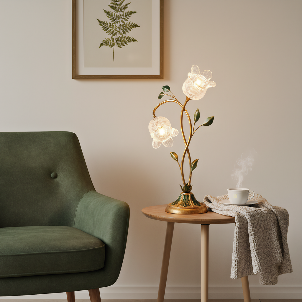 Crystal Glass Flower Table Lamp base detail showing material finish - Neovall designer collection
