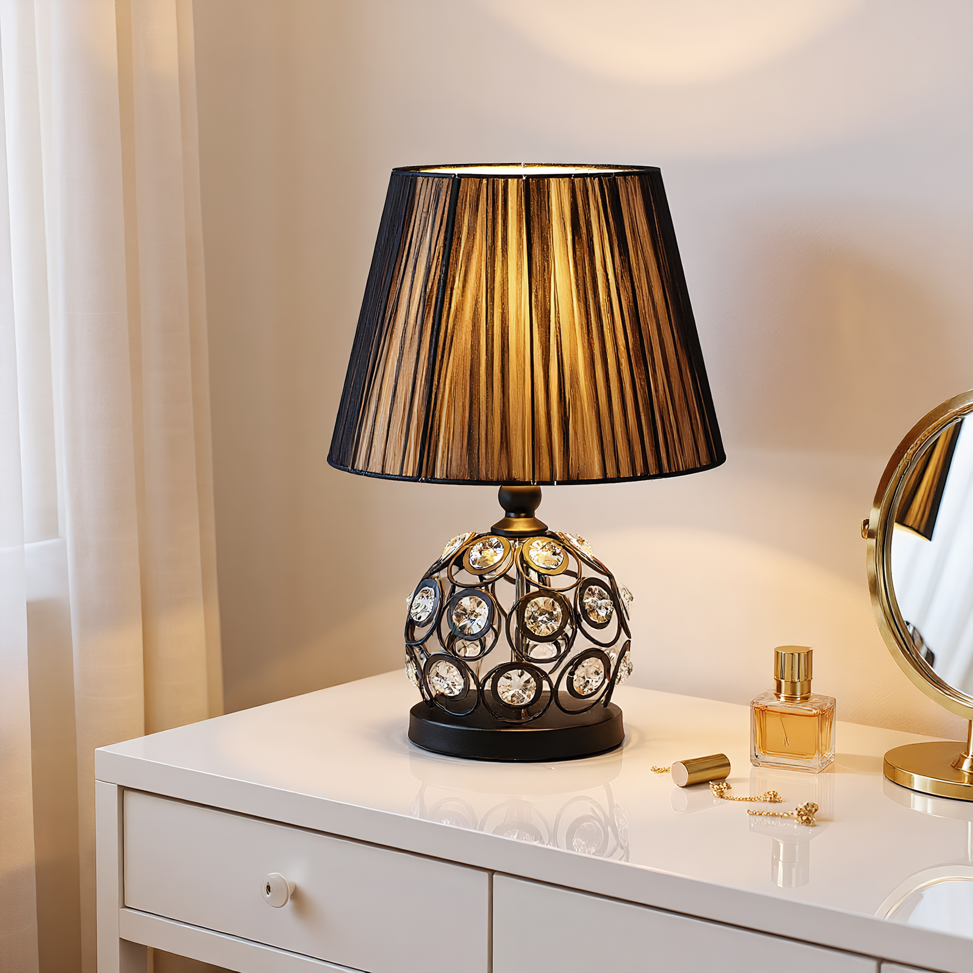 Classic Crystal Pleated Shade Table Lamp