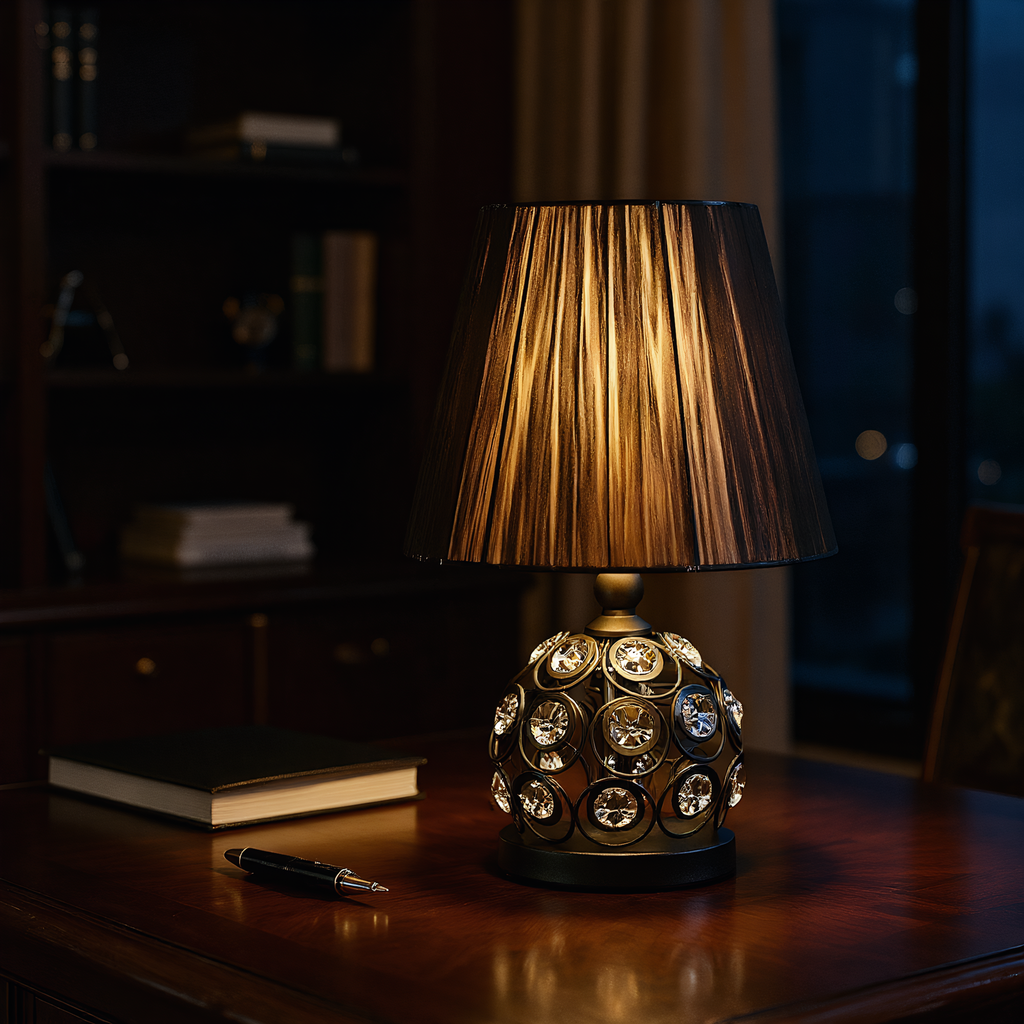Crystal lamp on bedroom dresser - classic nightstand lighting