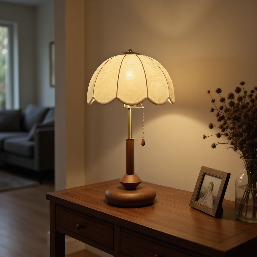 Vintage scalloped lamp dimensions and materials diagram