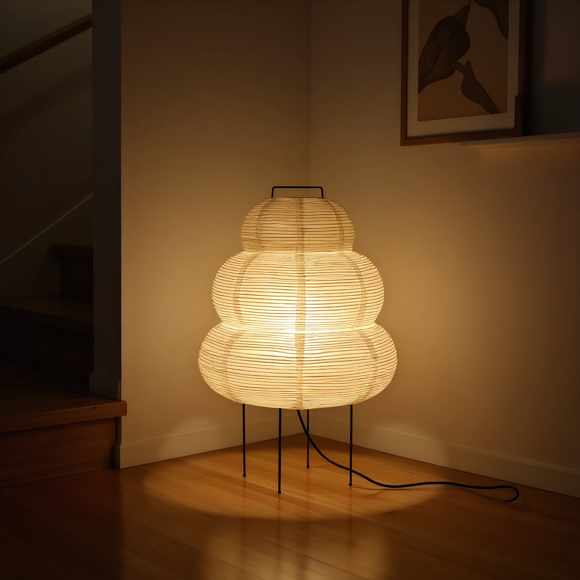 Akari Snowman Rice Paper Table Lamp top view showcasing shade design - Neovall premium lighting