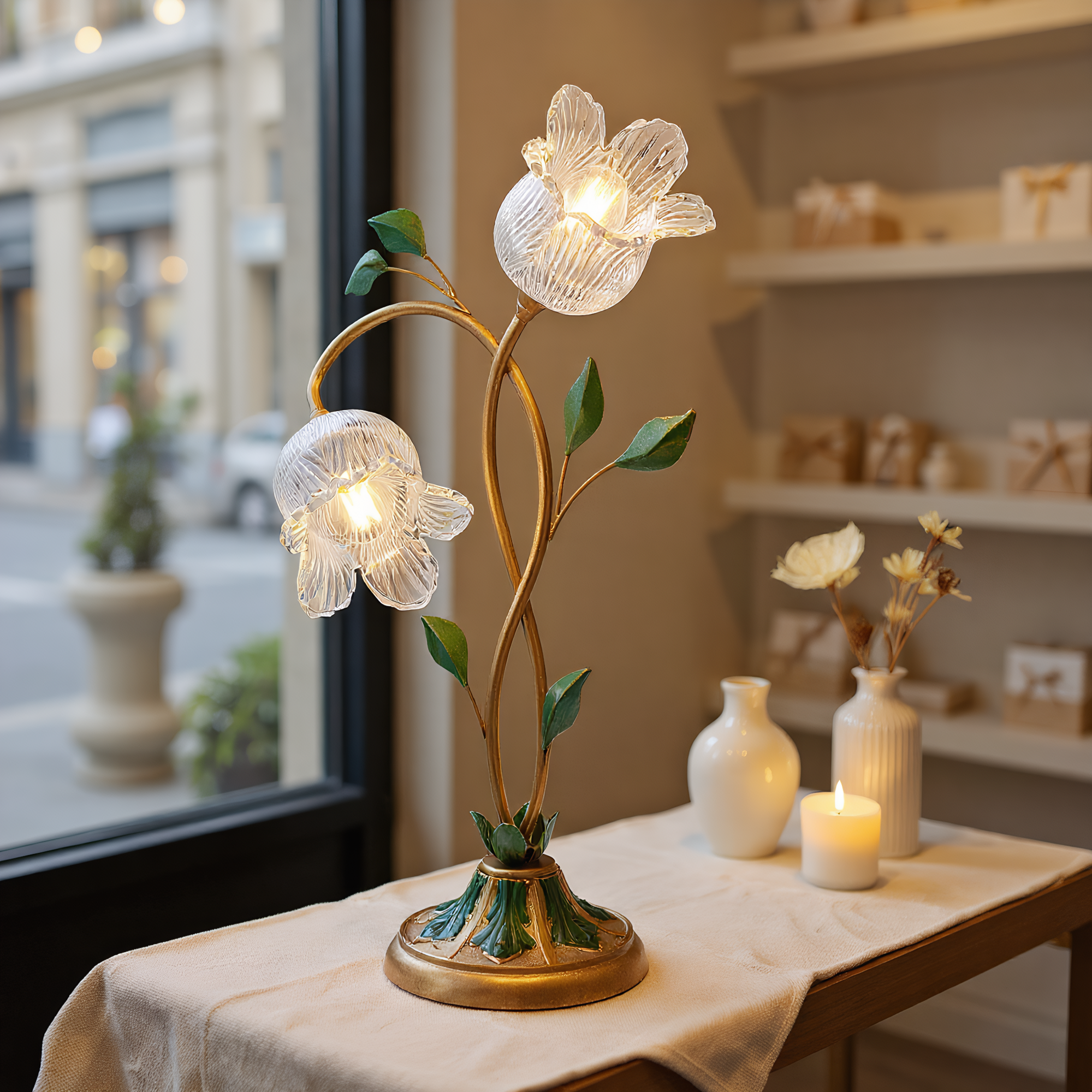 Crystal Glass Flower Table Lamp dimension and scale reference - Neovall premium table lamp